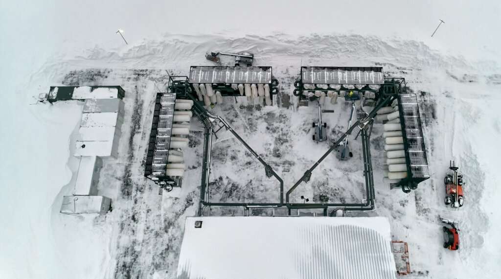 Climeworks' Orca plant in Iceland, pictured in harsh winter conditions