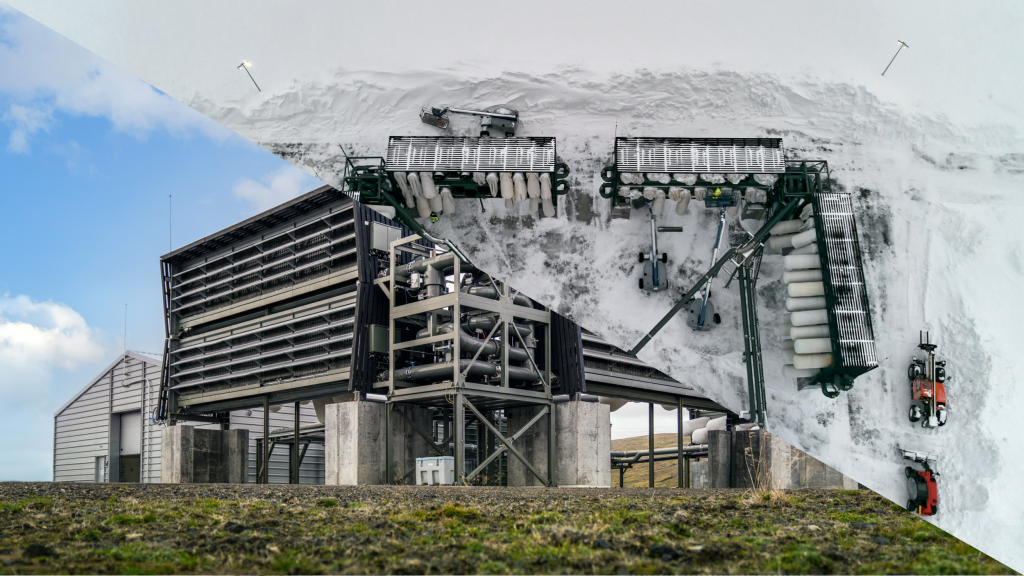 Climeworks' Orca plant in Iceland, pictured in different weather conditions